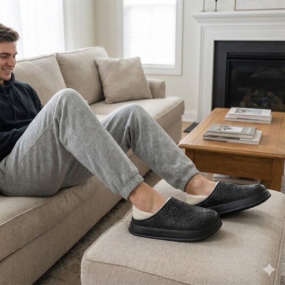 Men's Cozy Bear Embossed Clogs | Waterproof Warm Plush-Lined Winter - Picture 2 of 5